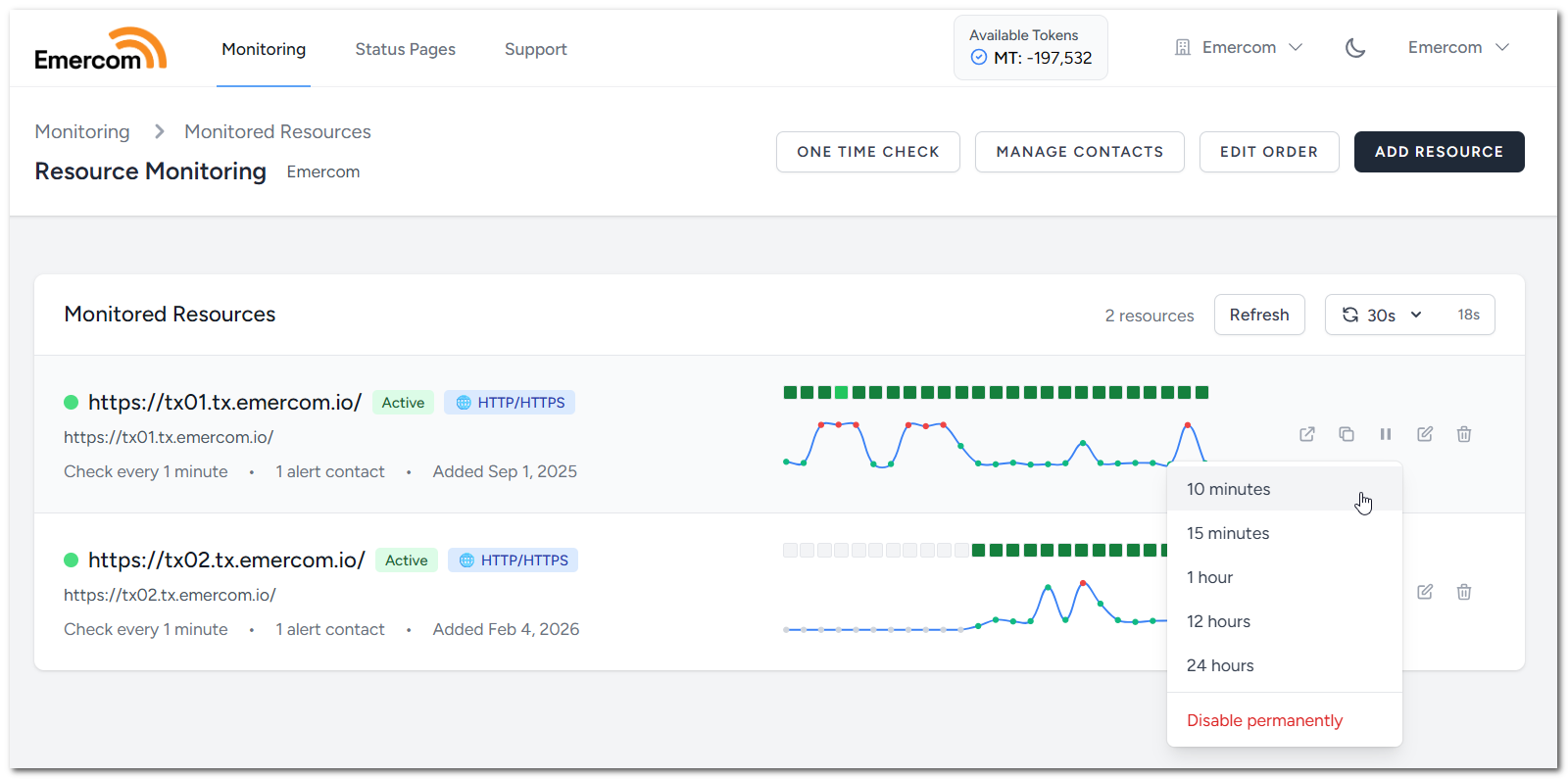 Monitoring Resources Pause Feature